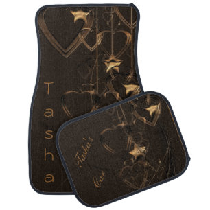 Chocolate & Gold, Hearts & Stars Car Mats