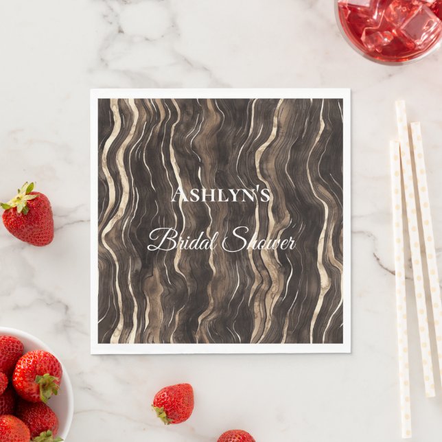 Chocolate Gold Swirls Floral Bridal Shower Napkins (Insitu)