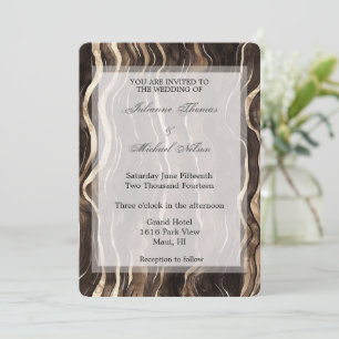 Chocolate Gold Swirls Floral Wedding Invitation