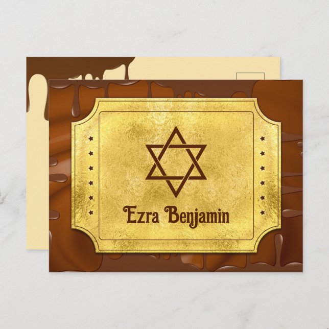 Chocolate Golden Ticket Bar Bat Mitzvah Thank You Postcard (Front/Back)