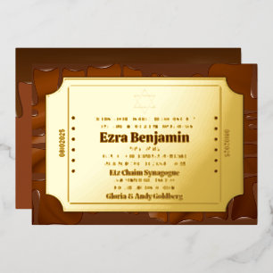 Chocolate Golden Ticket Bar Mitzvah or Bat Mitzvah Foil Invitation