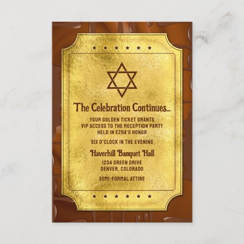 Chocolate Golden Ticket Bat Bar Mitzvah Reception Enclosure Card