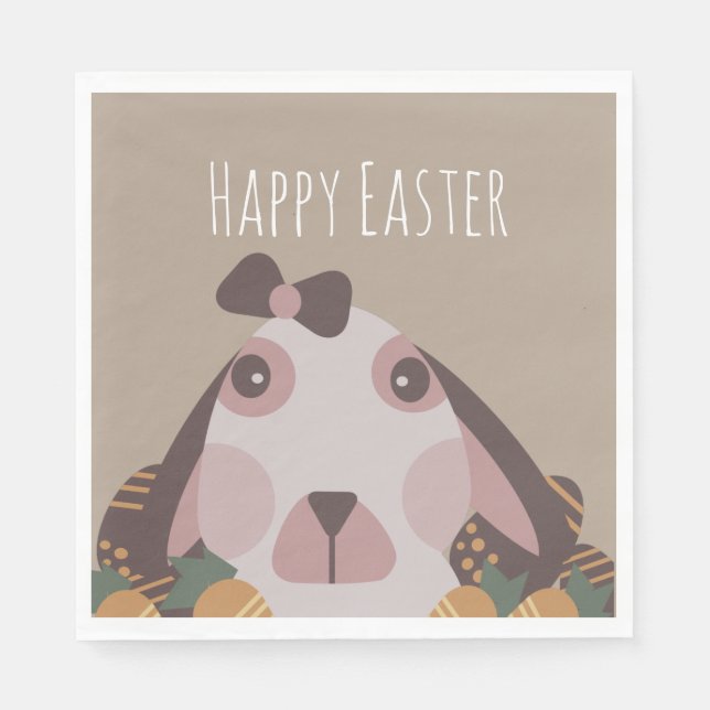 Chocolate Happy Easter Eggs Bunny Carrots Napkins (Front)