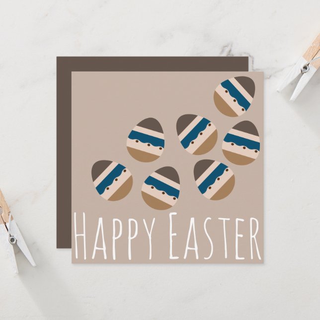 Chocolate Happy Easter Eggs Earth Tone Blue Brown Card (Front/Back In Situ)