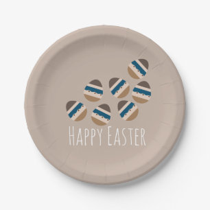 Chocolate Happy Easter Eggs Earth Tone Blue Brown Paper Plates