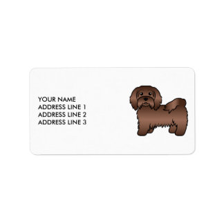 Chocolate Havanese Cute Cartoon Dog &amp; Custom Text Label