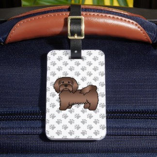 Chocolate Havanese Cute Cartoon Dog &amp; Custom Text Luggage Tag