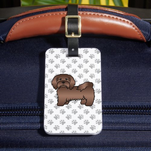 Chocolate Havanese Cute Cartoon Dog  Custom Text Luggage Tag