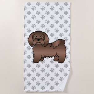 Chocolate Havanese Cute Cartoon Dog Illustration Beach Towel