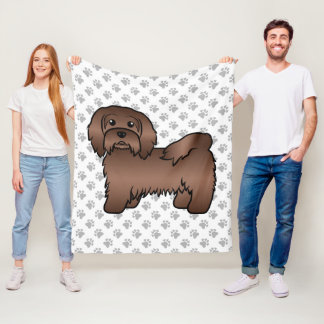 Chocolate Havanese Cute Cartoon Dog Illustration Fleece Blanket