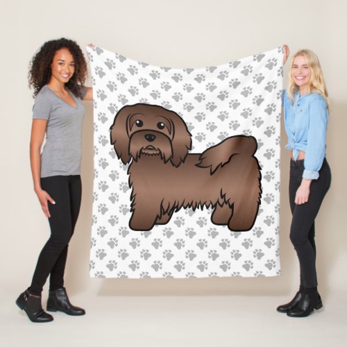 Chocolate Havanese Cute Cartoon Dog Illustration Fleece Blanket