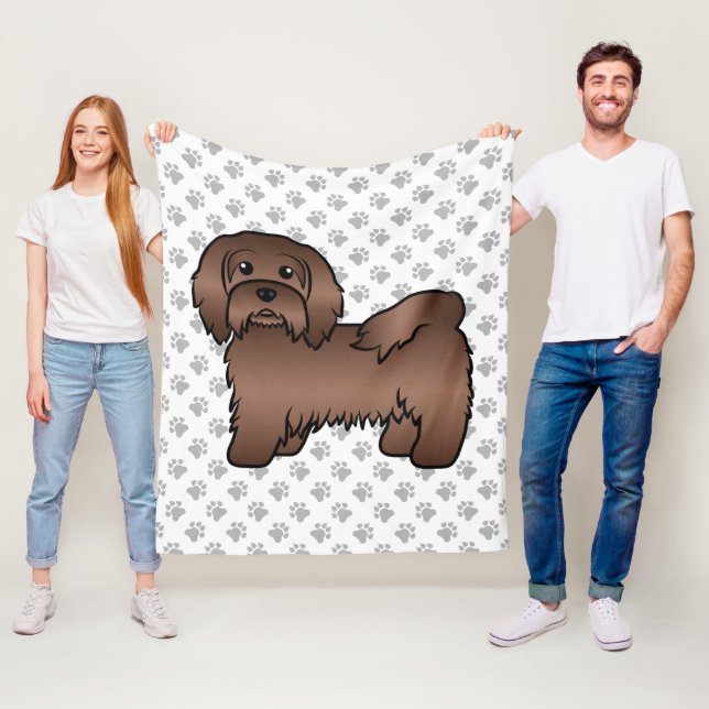 Chocolate Havanese Cute Cartoon Dog Illustration Fleece Blanket (In Situ)