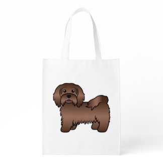 Chocolate Havanese Cute Cartoon Dog Illustration Grocery Bag