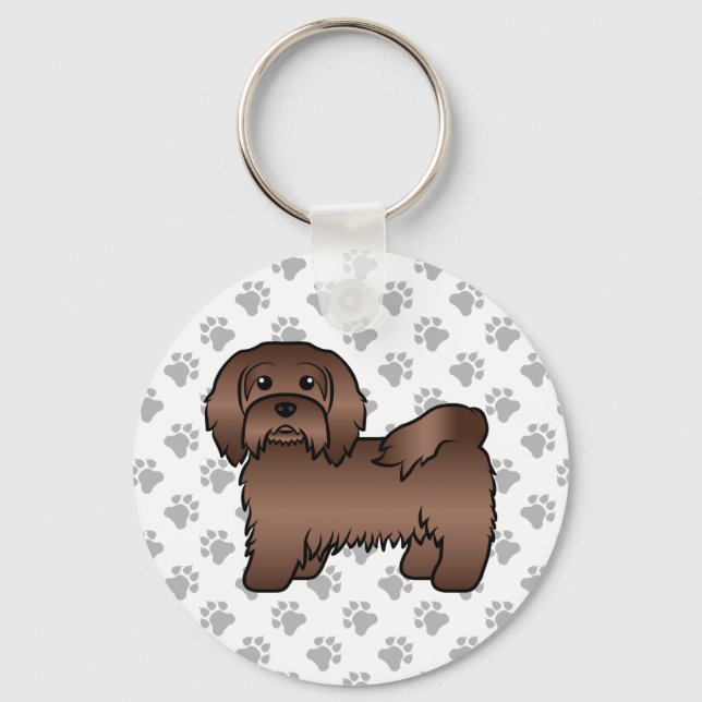 Chocolate Havanese Cute Cartoon Dog Illustration Keychain (Front)