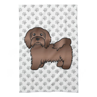 Chocolate Havanese Cute Cartoon Dog Illustration Kitchen Towel