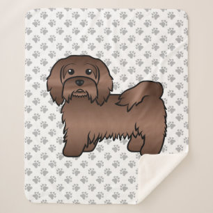 Chocolate Havanese Cute Cartoon Dog Illustration Sherpa Blanket