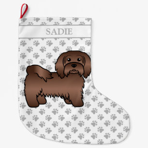 Chocolate Havanese Cute Cartoon Dog & Name Large Christmas Stocking