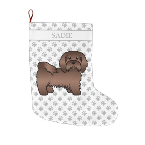 Chocolate Havanese Cute Cartoon Dog  Name Large Christmas Stocking