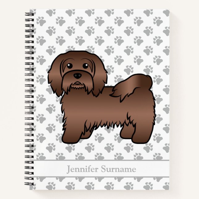 Chocolate Havanese Cute Cartoon Dog & Name Notebook (Front)
