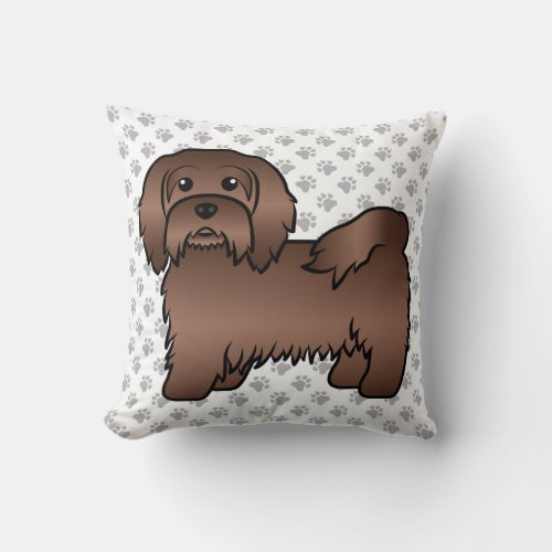 Chocolate Havanese Cute Cartoon Dog  Paws Throw Pillow