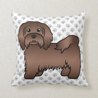 Chocolate Havanese Cute Cartoon Dog &amp; Paws Throw Pillow