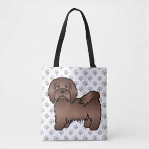 Chocolate Havanese Cute Cartoon Dog & Paws Tote Bag
