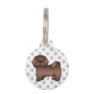 Chocolate Havanese Cute Cartoon Dog &amp; Pet's Info Pet ID Tag