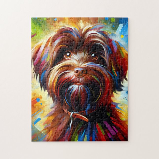 Chocolate Havanese Dog Acrylic Print Dog Lover Jigsaw Puzzle (Vertical)