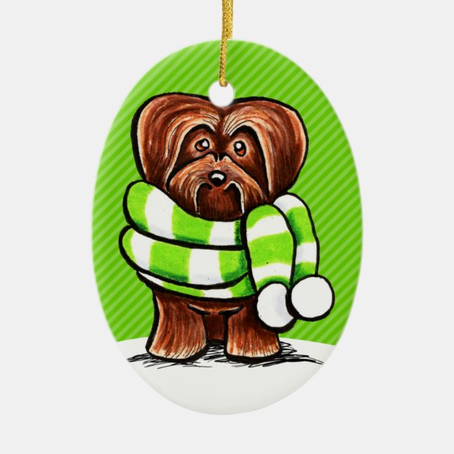 Chocolate Havanese Winter Scarf Ceramic Ornament (Front)