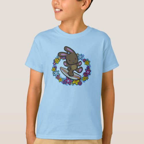 Chocolate Hawaiian Surfing Bunny Cartoon Multi T_Shirt