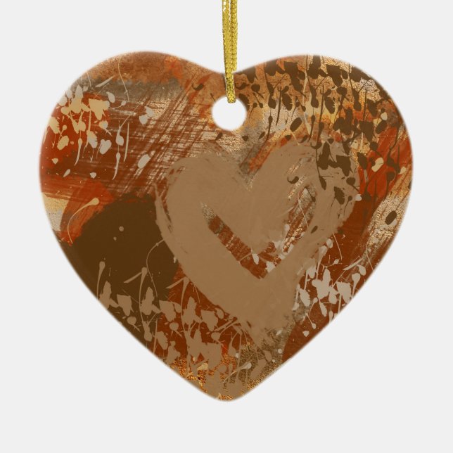 Chocolate Heart Abstract Pattern Ceramic Ornament (Front)