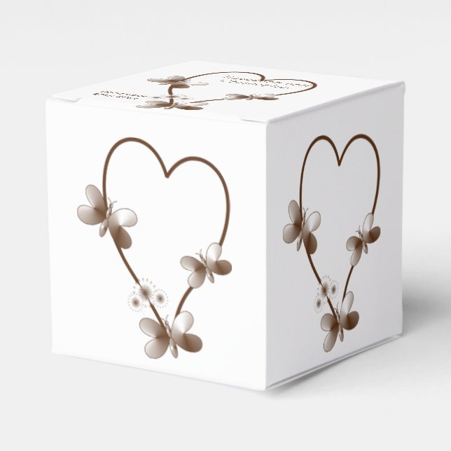 Chocolate Heart And Butterflies Design Wedding Favor Boxes (Front Side)