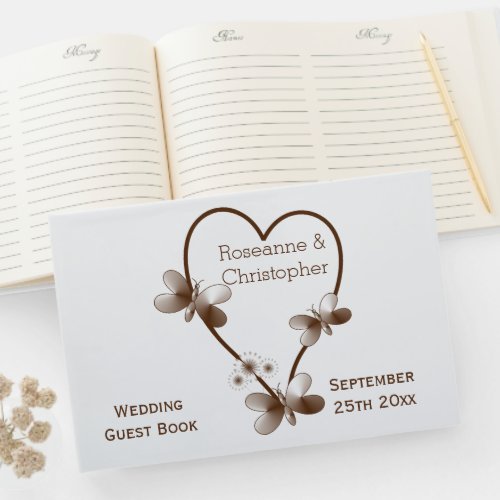 Chocolate Heart And Butterflies Design Wedding Guest Book