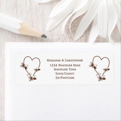 Chocolate Heart And Butterflies Design Wedding Label