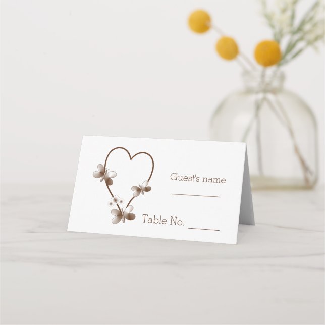 Chocolate Heart And Butterflies Design Wedding Place Card (Front)