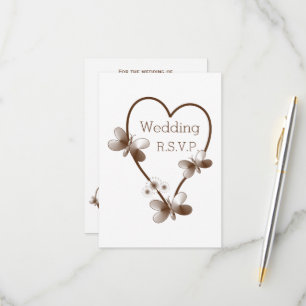 Chocolate Heart And Butterflies Design Wedding RSVP Card