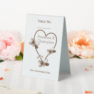 Chocolate Heart And Butterflies Design Wedding Table Tent