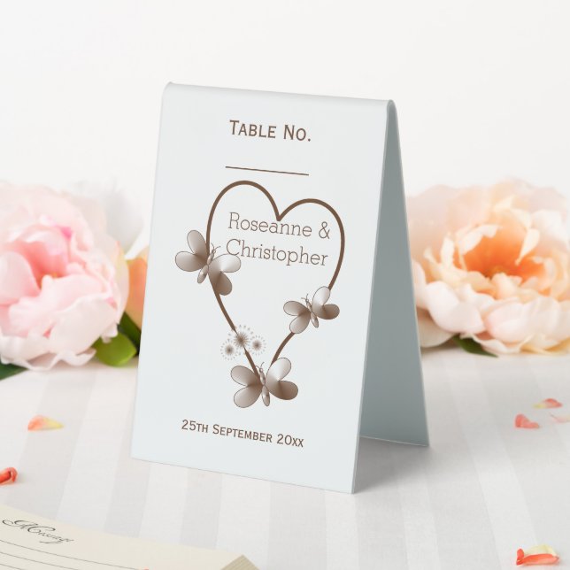 Chocolate Heart And Butterflies Design Wedding Table Tent (In SItu (Wedding))