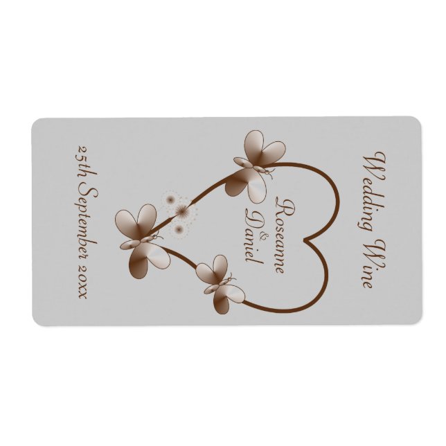 Chocolate Heart And Butterflies Mini Wine Label (Front)