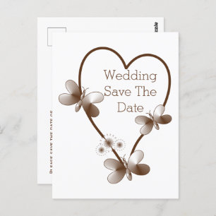 Chocolate Heart And Butterflies Save The Date Postcard