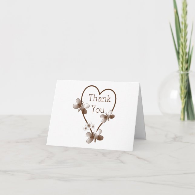Chocolate Heart And Butterflies Wedding Thank You Card (Front)