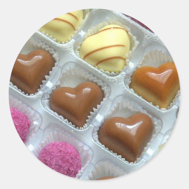 Chocolate Heart Box Classic Round Sticker (Front)