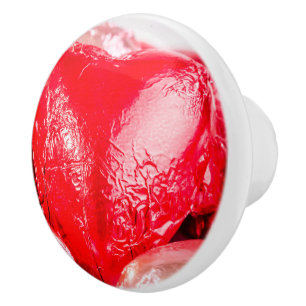 Chocolate Heart in Red Wrapping Ceramic Knob