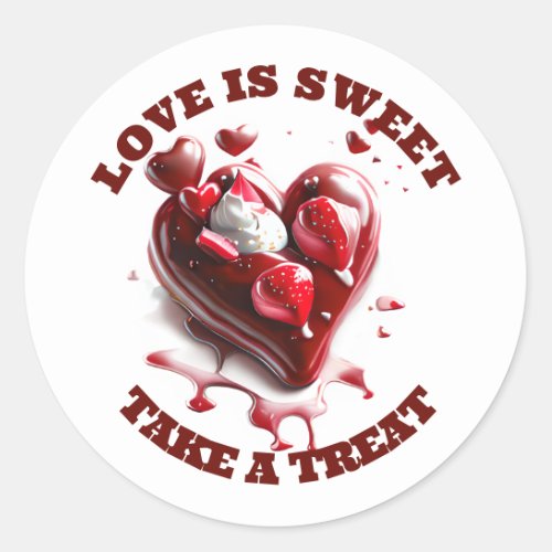 Chocolate heart love sweet candy favor red white classic round sticker