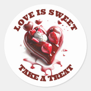 Chocolate heart love sweet candy favor red white classic round sticker