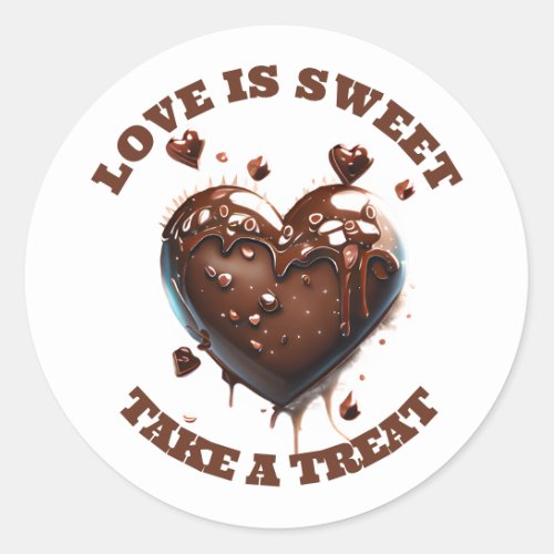 Chocolate heart realistic love sweet candy favor classic round sticker