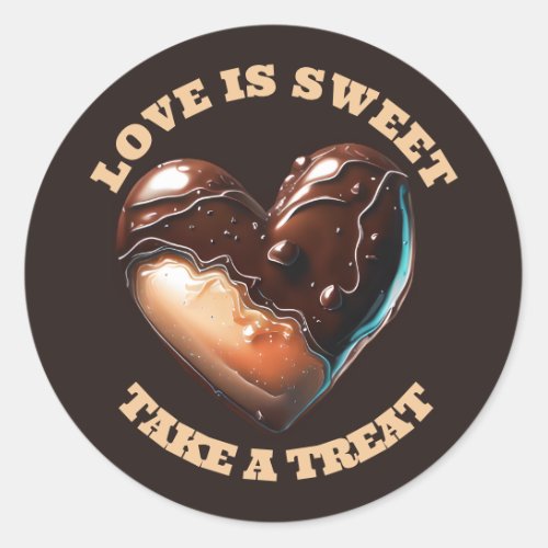 Chocolate heart thank you brown tan love sweet classic round sticker
