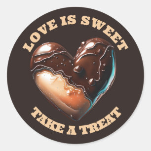 Chocolate heart thank you brown tan love sweet classic round sticker