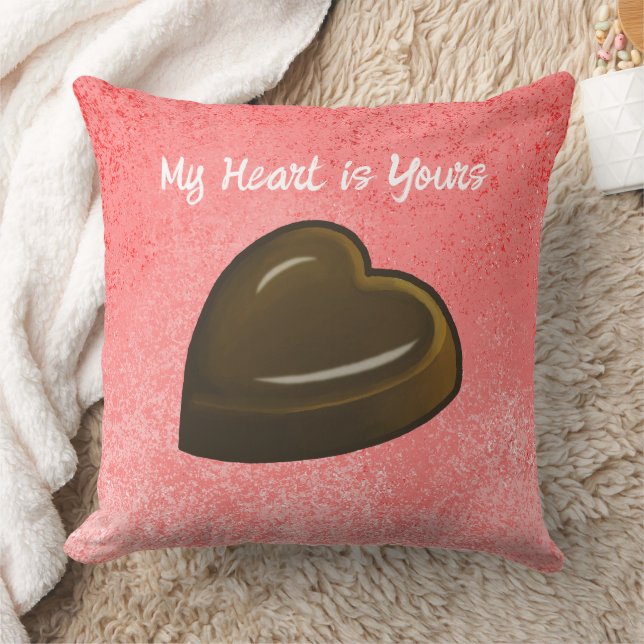 Chocolate Heart Valentines Day Throw Pillow (Blanket)
