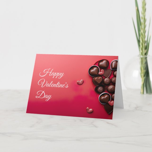 Chocolate hearts on dark red ground Valentine's Card (Front)